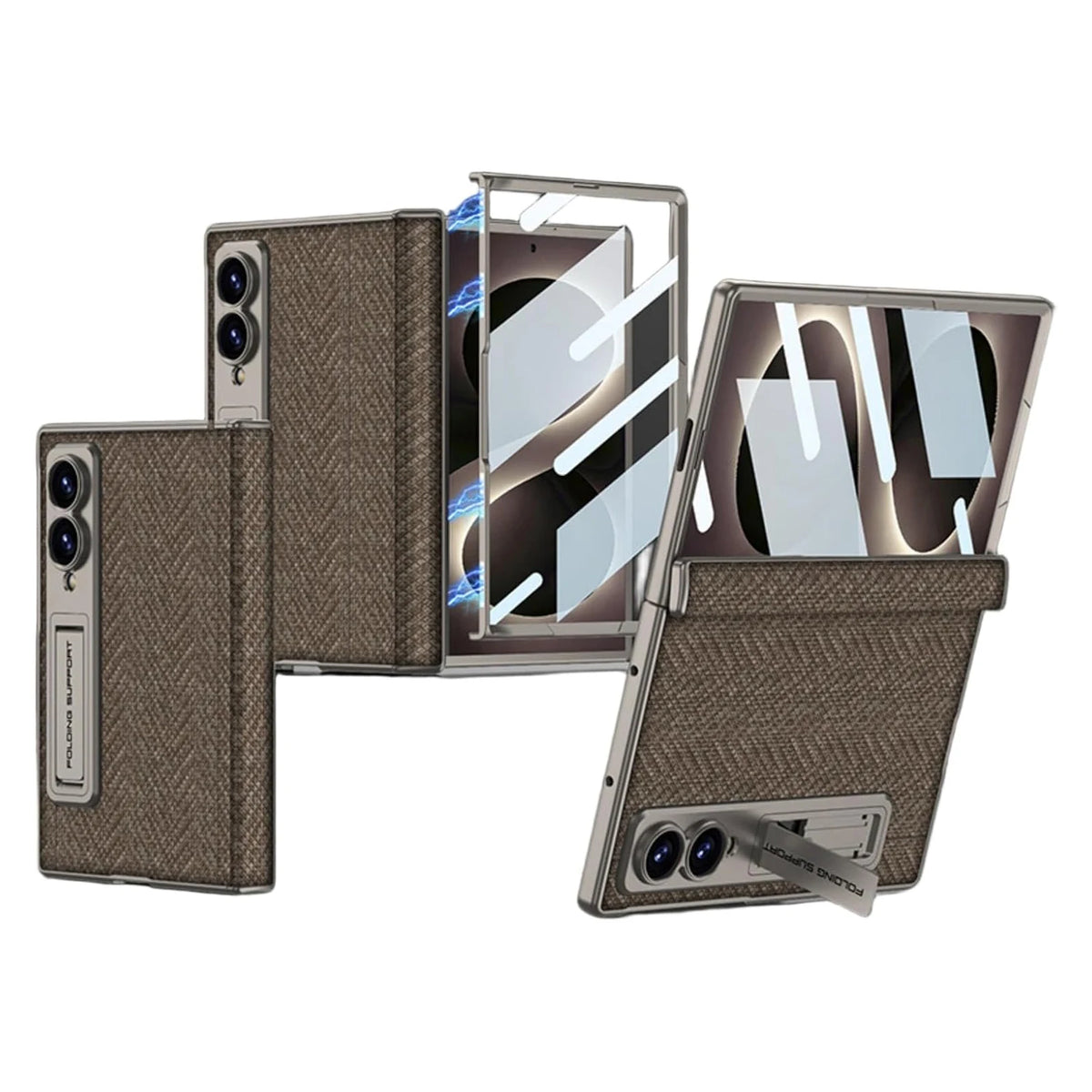 Woven Leather Magnetic Hinge Case with Kickstand for Galaxy Z Fold 8