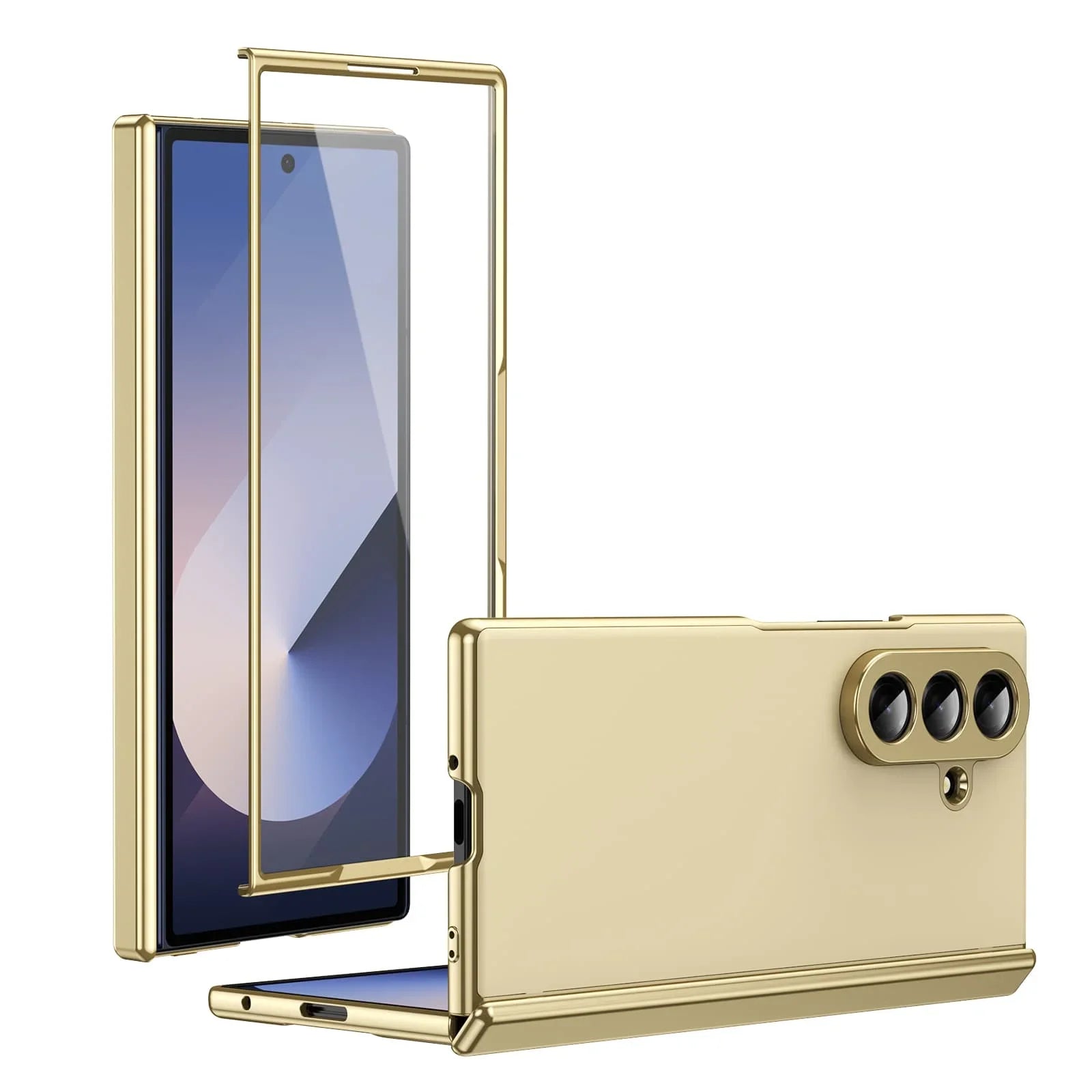 Matte Leather Case with Gold Trim & Tempered Film for Samsung Galaxy Z Fold 7