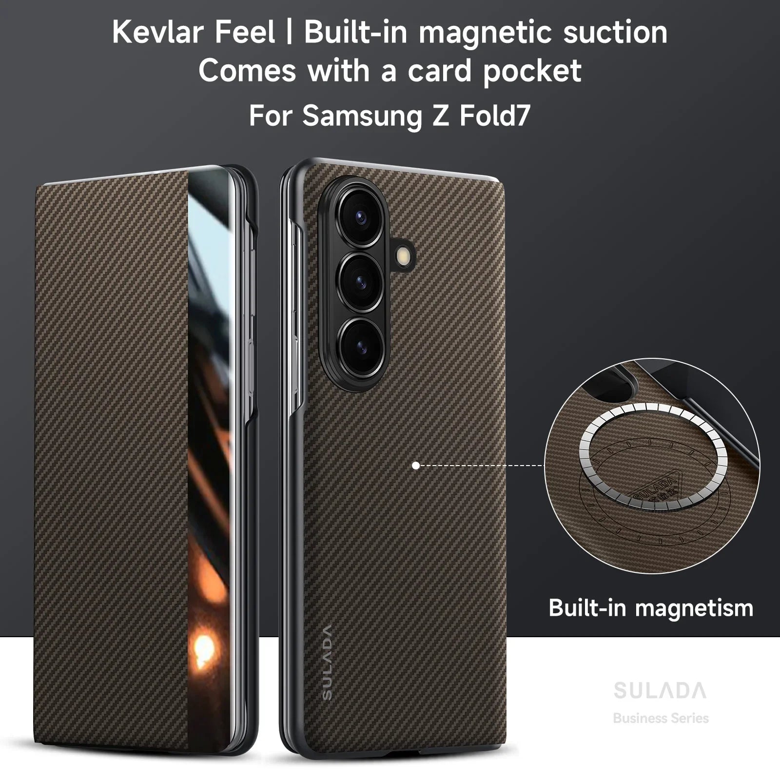 Carbon Fiber Leather MagSafe Flip Case with Window for Samsung Galaxy Z Fold 8
