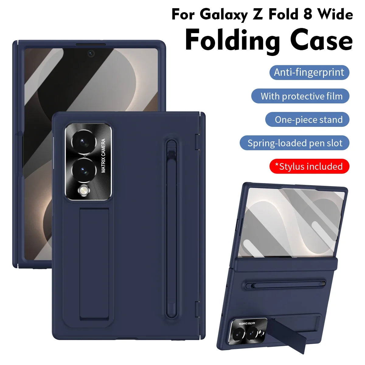 Slim Stand Case with Pen Slot & Fill Light for Samsung Galaxy Z Fold 8 Ultra