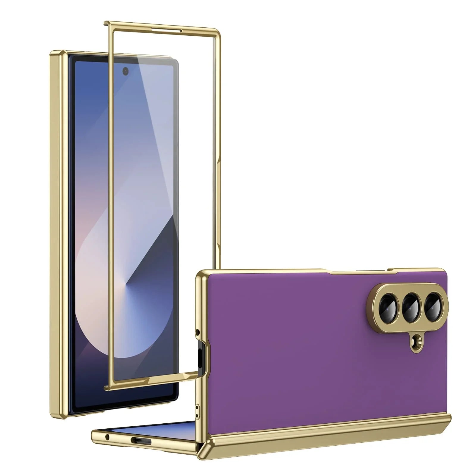 Matte Leather Case with Gold Trim & Tempered Film for Samsung Galaxy Z Fold 7