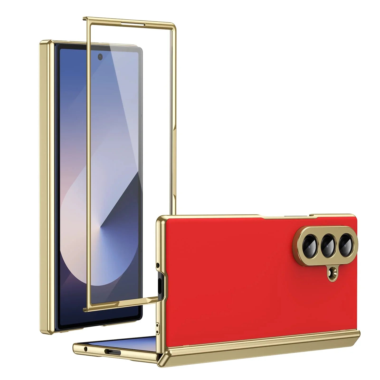 Matte Leather Case with Gold Trim & Tempered Film for Samsung Galaxy Z Fold 7