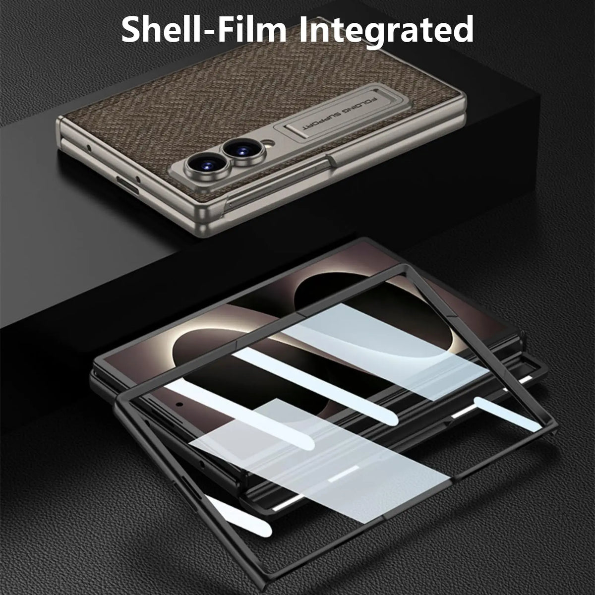 Woven Leather Magnetic Hinge Case with Kickstand for Galaxy Z Fold 8