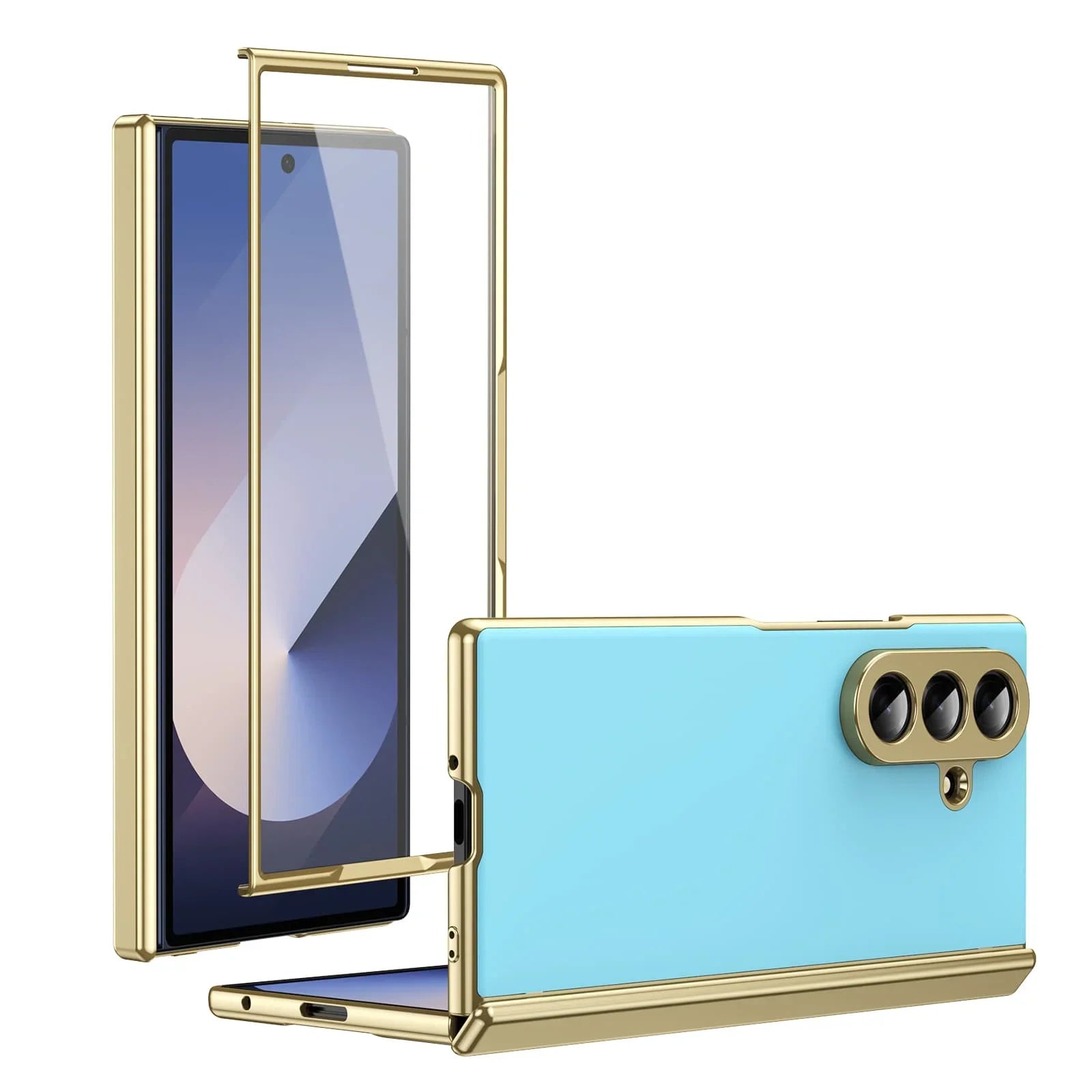 Matte Leather Case with Gold Trim & Tempered Film for Samsung Galaxy Z Fold 7