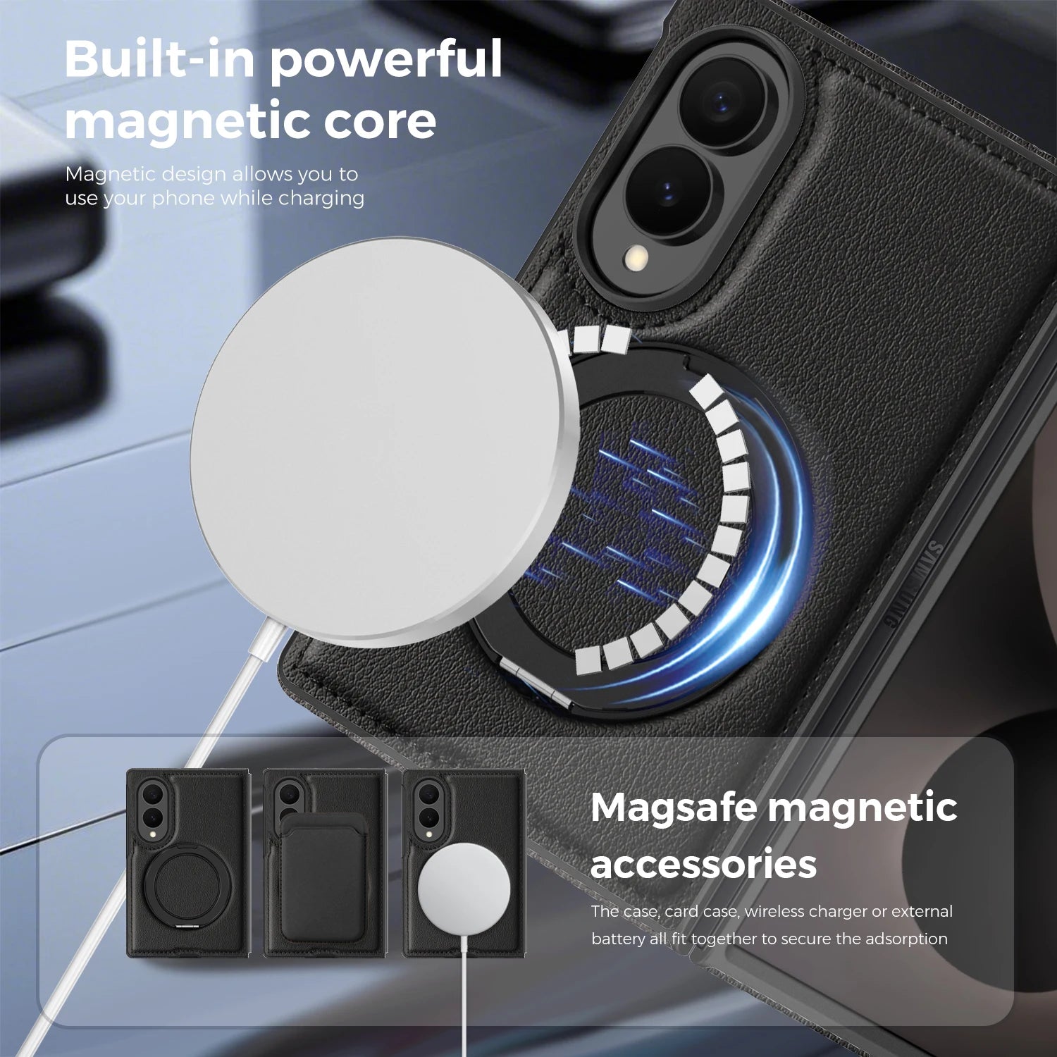 360° Magnetic Leather Ring Stand Case For Galaxy Z Fold 8 Series
