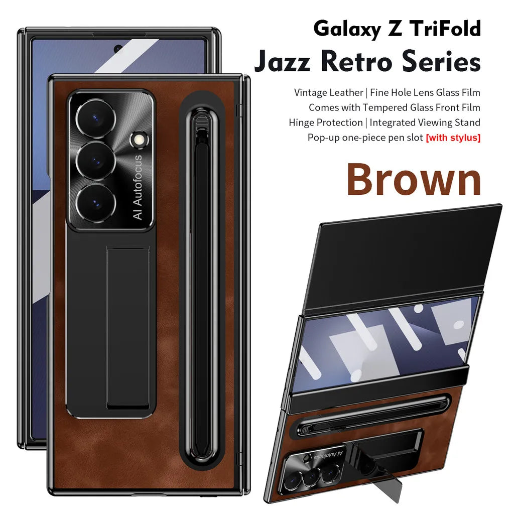 Leather Kickstand Case with S Pen Slot for Samsung Galaxy Z TriFold
