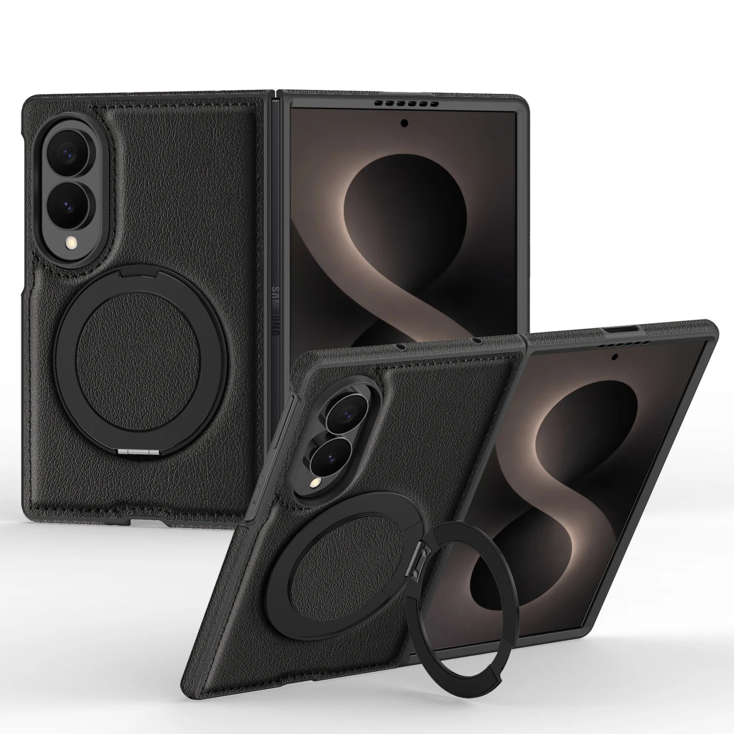 360° Magnetic Leather Ring Stand Case For Galaxy Z Fold 8 Series