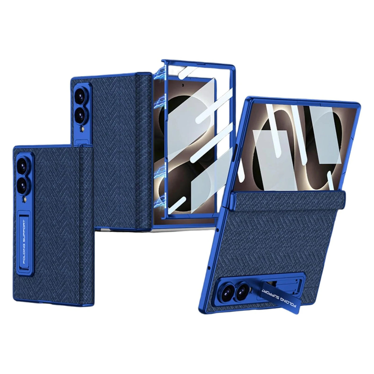 Woven Leather Magnetic Hinge Case with Kickstand for Galaxy Z Fold 8