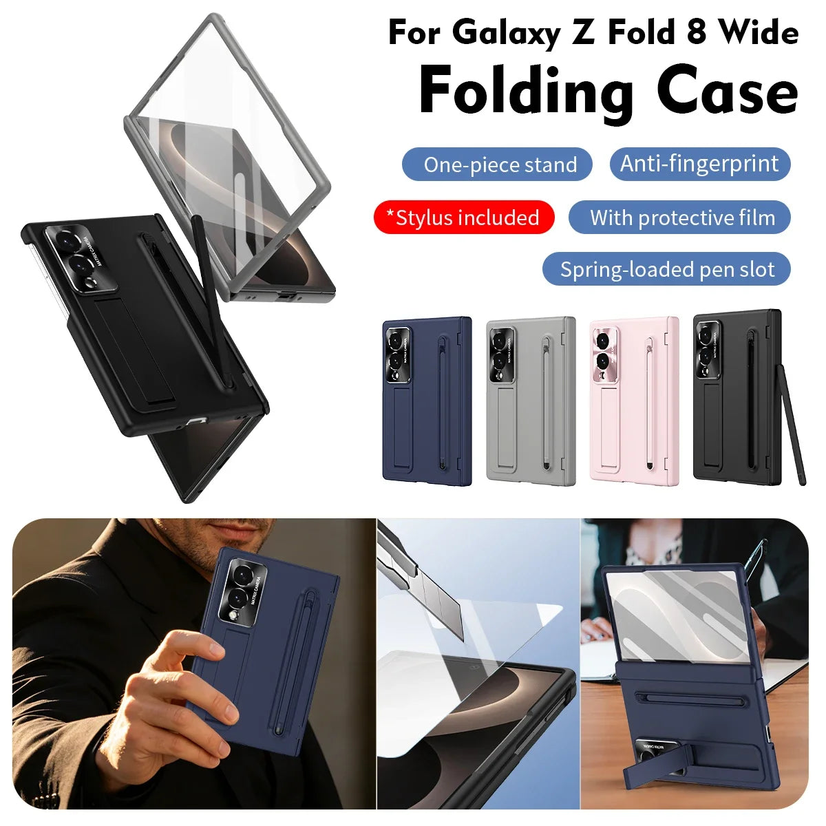 Slim Stand Case with Pen Slot & Fill Light for Samsung Galaxy Z Fold 8 Ultra