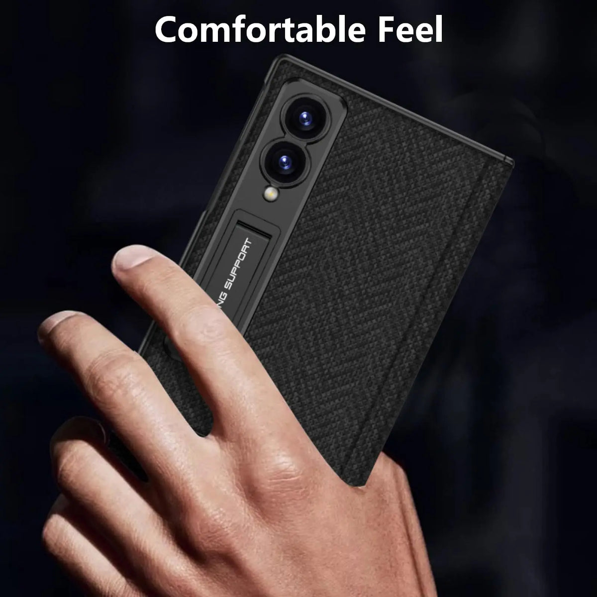 Woven Leather Magnetic Hinge Case with Kickstand for Galaxy Z Fold 8