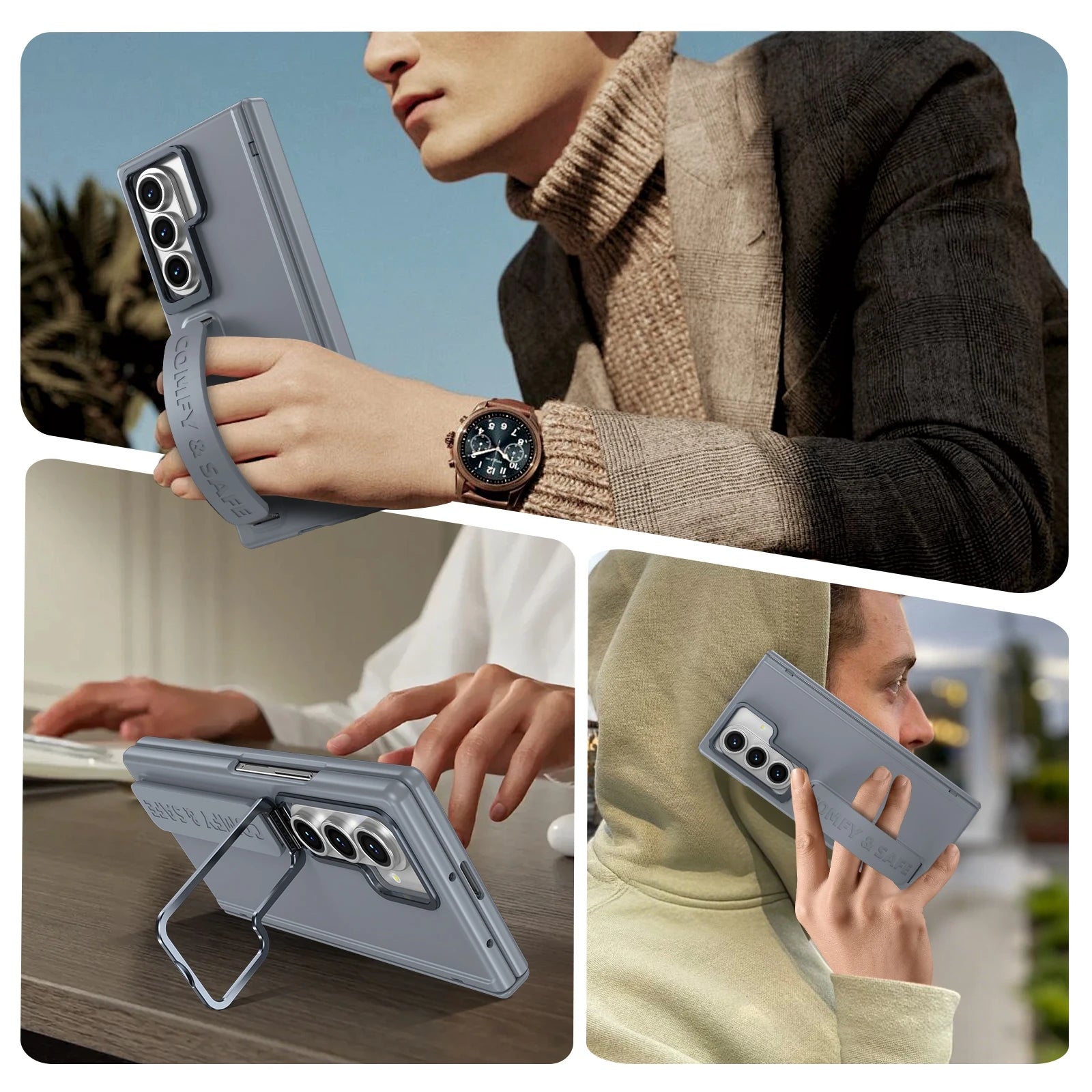 Magnetic Hinge Case with Camera Cover & Wrist Strap for Samsung Galaxy Z Fold 7