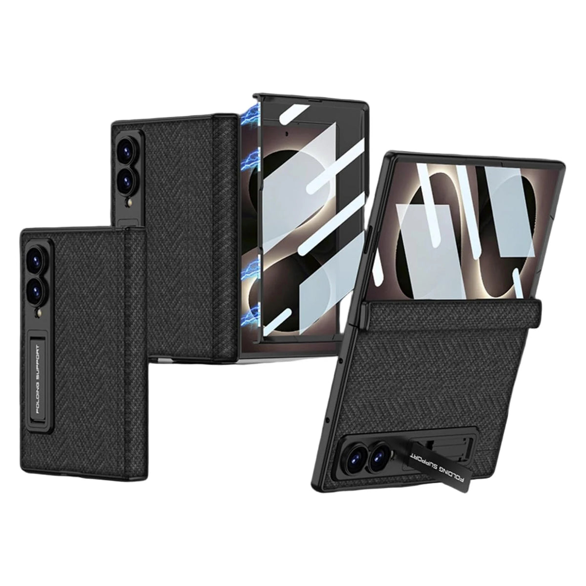 Woven Leather Magnetic Hinge Case with Kickstand for Galaxy Z Fold 8