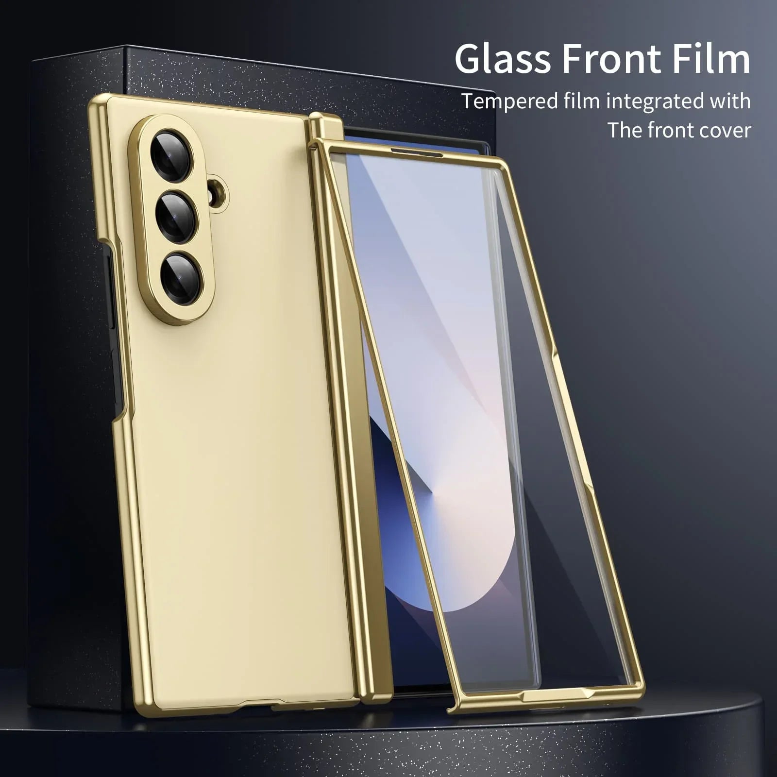 Matte Leather Case with Gold Trim & Tempered Film for Samsung Galaxy Z Fold 7