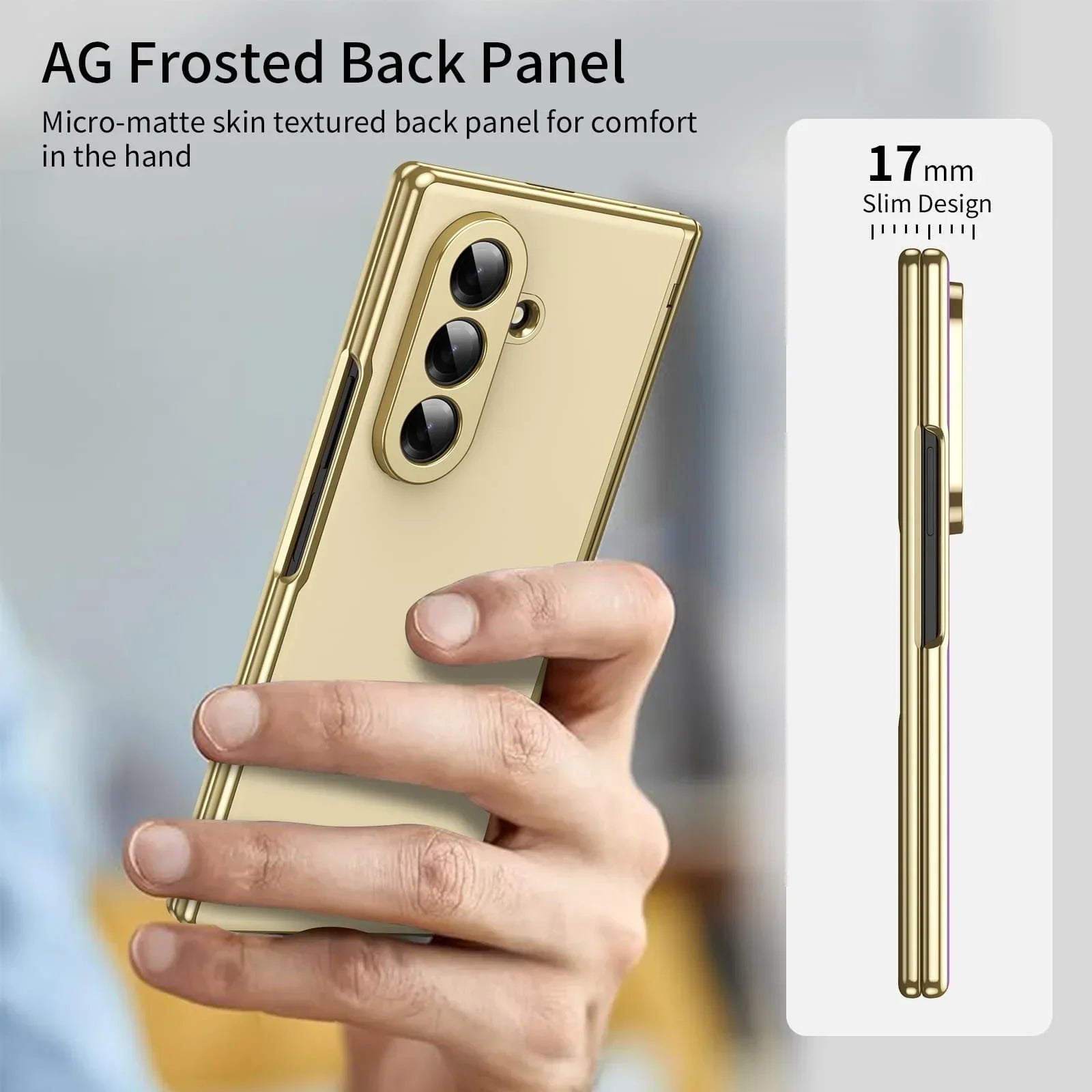 Matte Leather Case with Gold Trim & Tempered Film for Samsung Galaxy Z Fold 7