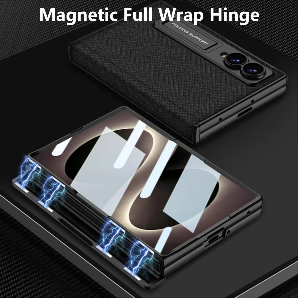 Woven Leather Magnetic Hinge Case with Kickstand for Galaxy Z Fold 8