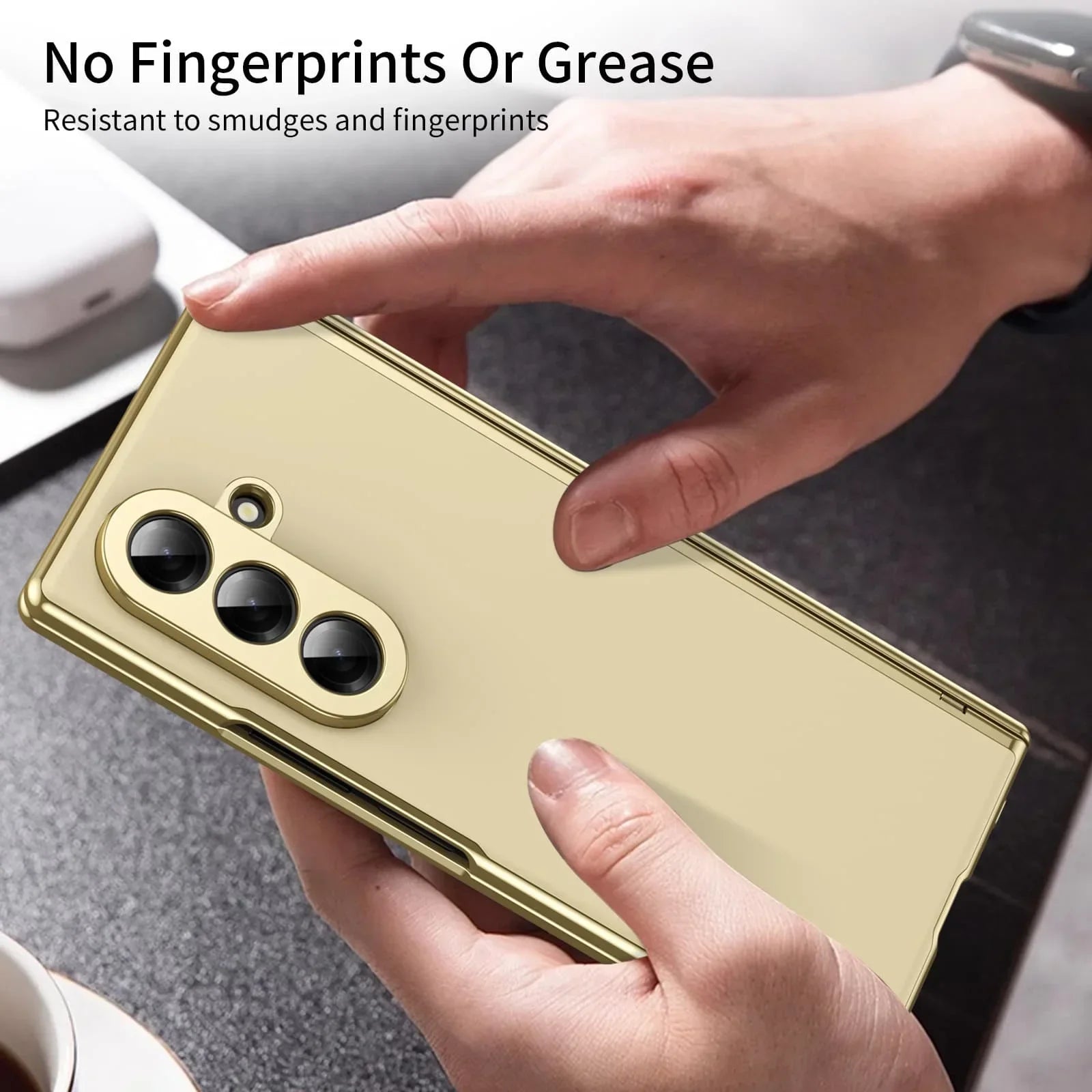Matte Leather Case with Gold Trim & Tempered Film for Samsung Galaxy Z Fold 7