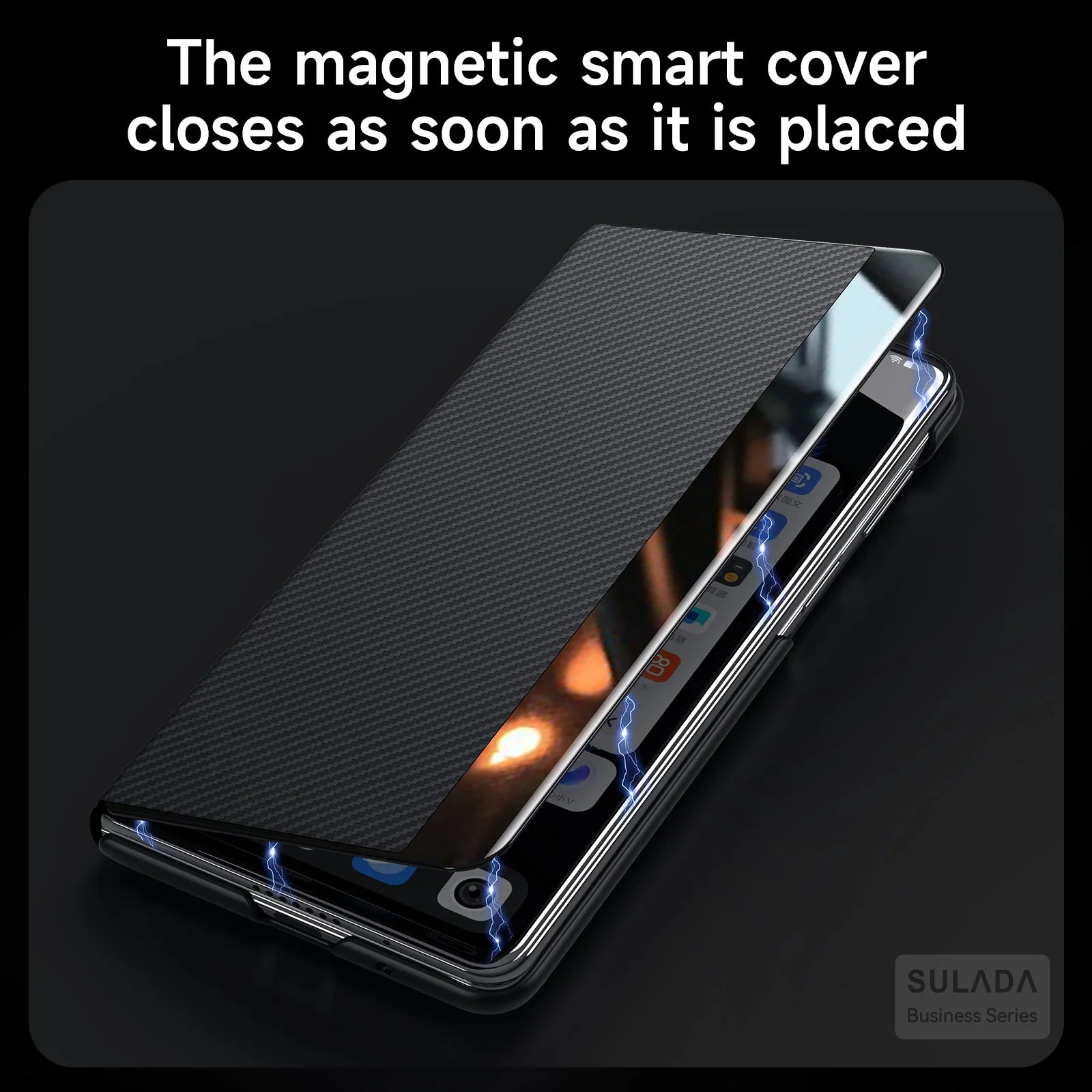 Carbon Fiber Leather MagSafe Flip Case with Window for Samsung Galaxy Z Fold 8
