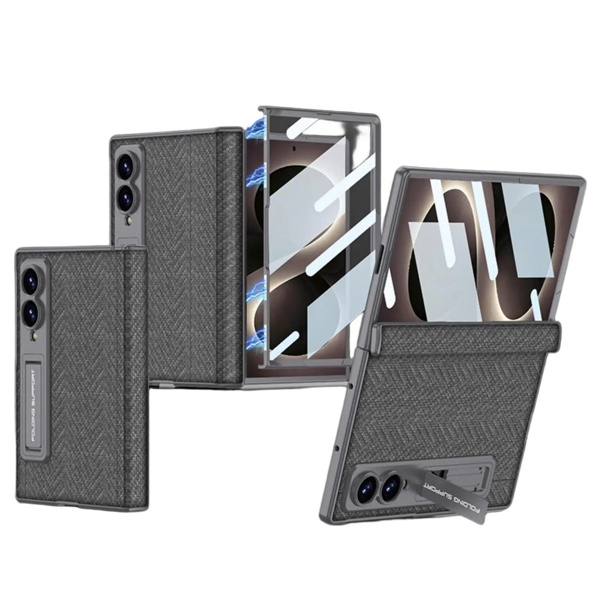 Woven Leather Magnetic Hinge Case with Kickstand for Galaxy Z Fold 8